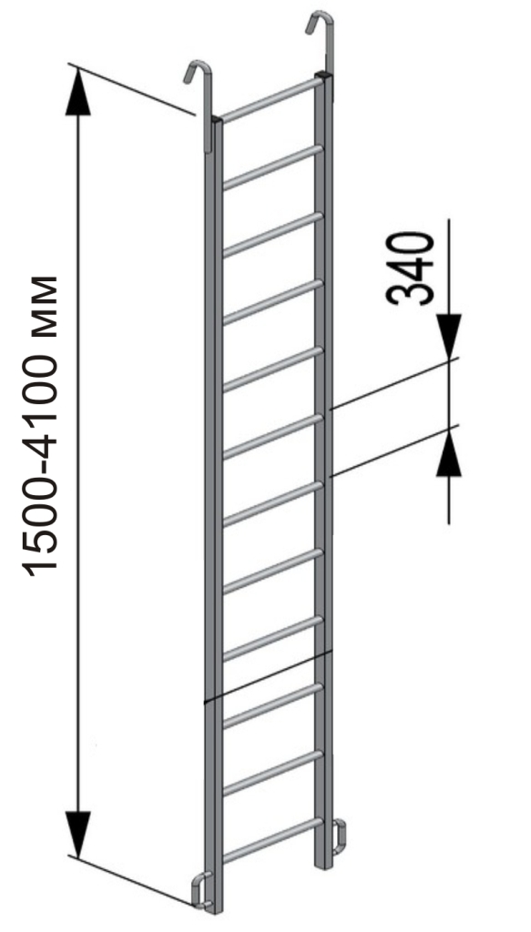 Лестница навесная с алюминиевыми крюками ЛНАак